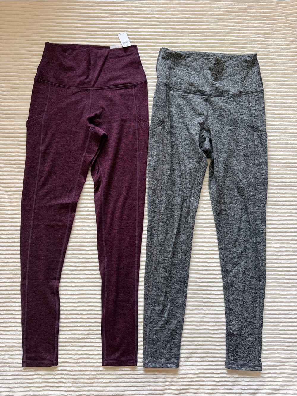 Aerie Chill Play Move Legging Set of 2 Fleece Lined Soft Pockets Burgundy Grey M